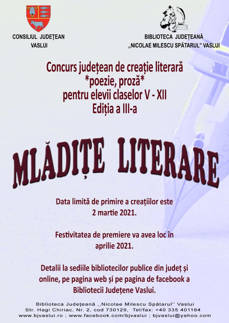 Biblioteca Judeteana Vaslui Mladite Literare