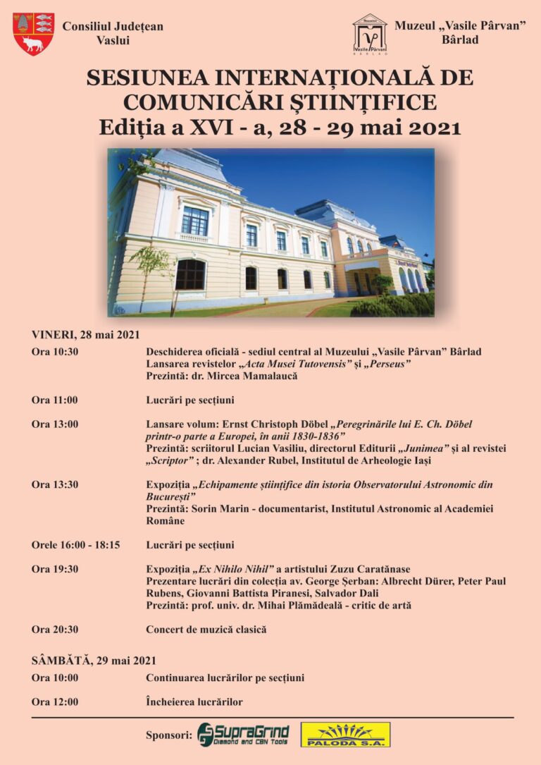 SESIUNEA INTERNAȚIONALĂ DE COMUNICĂRI ȘTIINȚIFICE – Ediția a XVI-a, 28-29 mai 2021