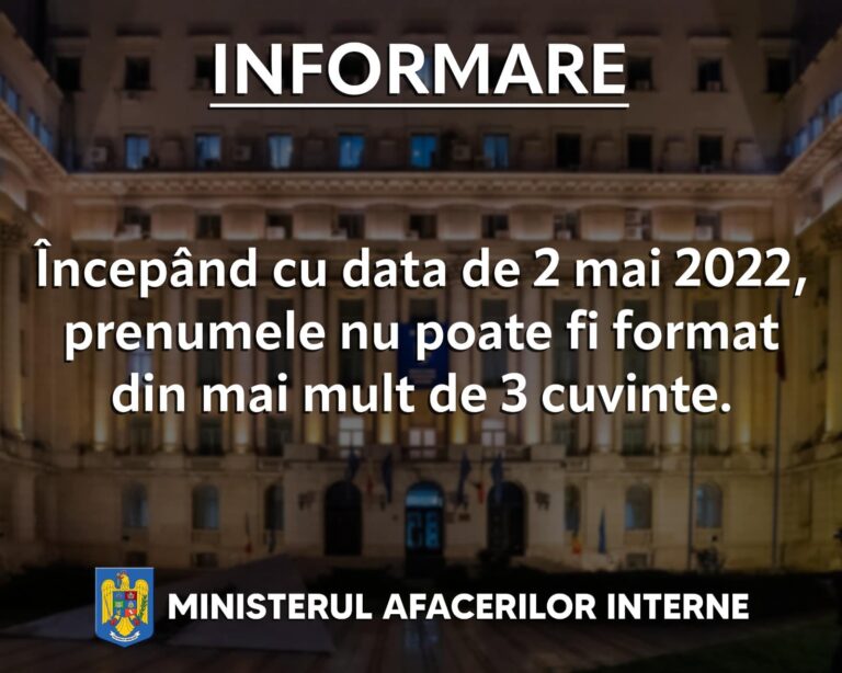 Prenumele nu poate fi format din mai mult de 3 cuvinte – noua lege din România începând cu 2 Mai