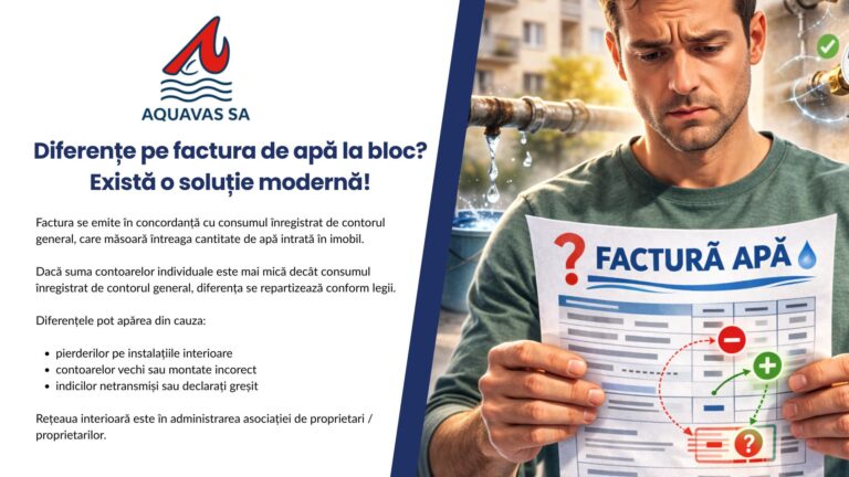 De ce apar diferențe pe factura de apă la bloc. Explicațiile oferite de AQUAVAS și soluția propusă pentru eliminarea problemelor
