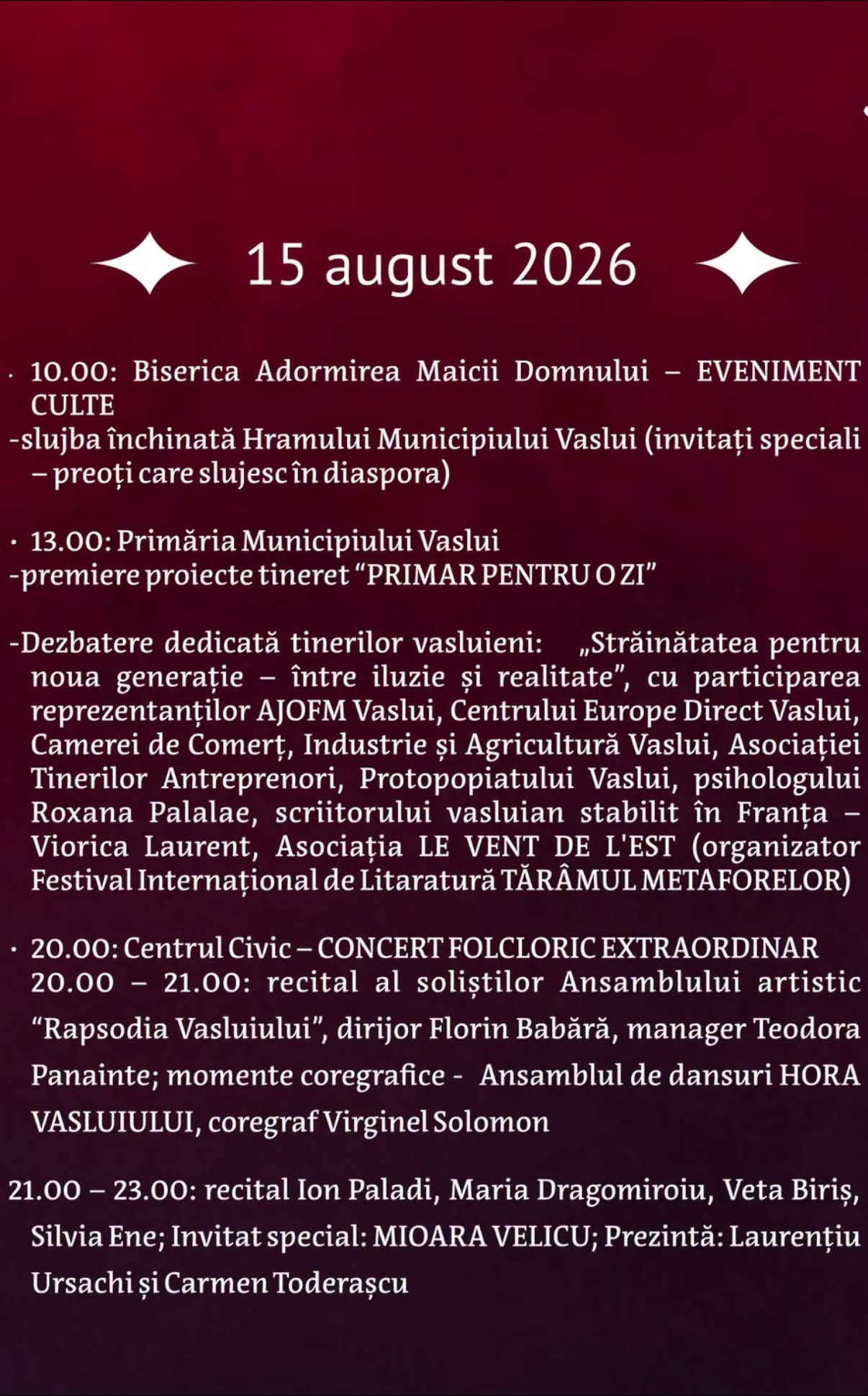 Zilele Culturale Vaslui 15 august